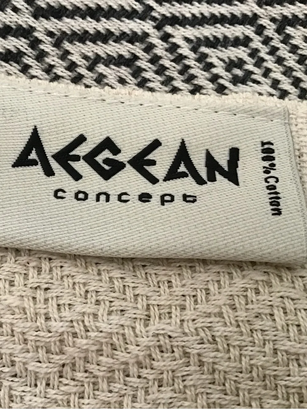 Cream and Black Geometric Fringe Towel